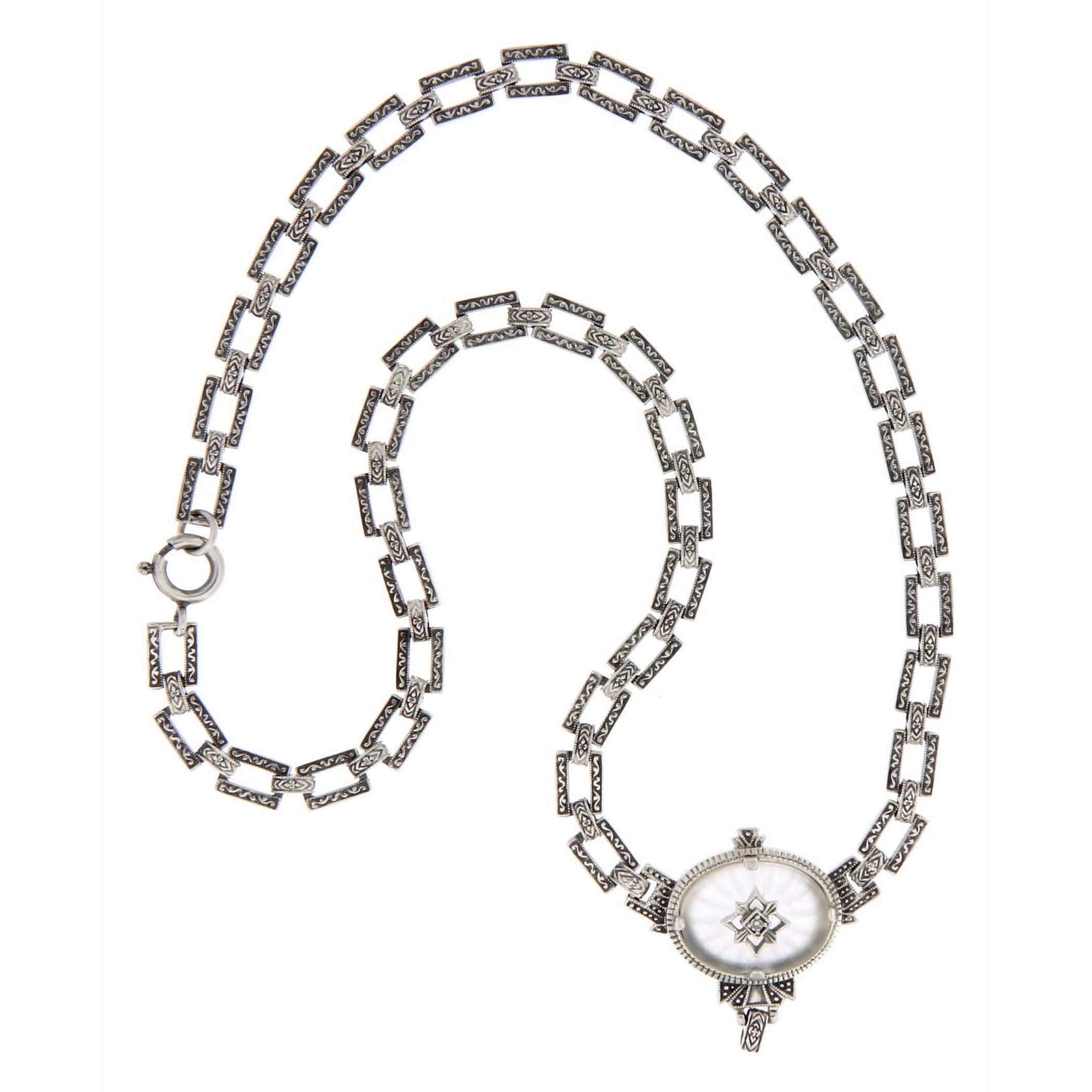 Detail view of Custom Victorian Style Camphor Glass Diamond Chain - 18 inches highlighting Diamond, Camphor Glass