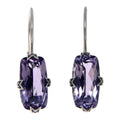 Sterling silver amethyst earrings, large faceted rectangular cushion stone in ornate claw filigree setting, French wire hooks