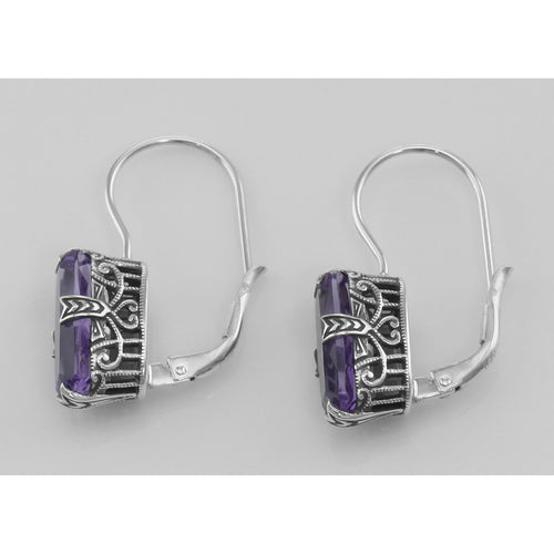 Back view of Amethyst Filigree Earrings showing 925 sterling silver hallmark and French wire hooks