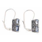 Back view of Blue Topaz Filigree Earrings showing 925 sterling silver hallmark and French wire hooks