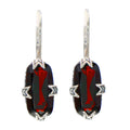 Sterling silver garnet earrings, large faceted rectangular deep red cushion stone in ornate claw filigree setting, lever-back