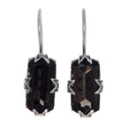 Sterling silver smoky topaz earrings, large dark faceted rectangular stone in ornate claw setting, French wire hooks