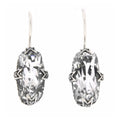 Sterling silver white topaz earrings, large faceted clear oval stone in ornate claw filigree setting, French wire hooks