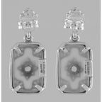 Back view of Victorian Style Camphor Glass / Diamond Filigree Earrings showing 925 sterling silver hallmark and French wire hooks