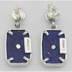Back view of Victorian Style Blue Lapis and Diamond Filigree Earrings showing 925 sterling silver hallmark and French wire hooks