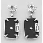 Back view of Victorian Style Black Onyx / Diamond Filigree Earrings showing 925 sterling silver hallmark and French wire hooks