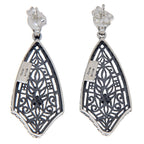 Back view of Filigree Earrings w/ Genuine Diamond Center showing 925 sterling silver hallmark and French wire hooks