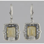Back view of Victorian Style 8 Carat TW Citrine Filigree Earrings showing 925 sterling silver hallmark and French wire hooks