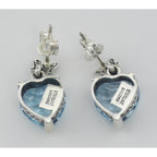 Back view of Beautiful Heart Shaped Blue Topaz Earrings showing 925 sterling silver hallmark and French wire hooks