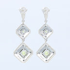 Back view of Art Deco Style Peridot Two Tiered Earrings showing 925 sterling silver hallmark and French wire hooks