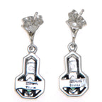 Back view of Art Deco Style Emerald and White Topaz Filigree Earrings showing 925 sterling silver hallmark and French wire hooks