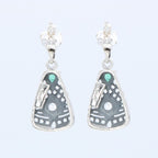 Back view of Art Deco Emerald and White Topaz Filigree Earrings showing 925 sterling silver hallmark and French wire hooks