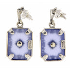 Back view of Filigree Blue Crystal / Sapphire Art Deco Earrings showing 925 sterling silver hallmark and French wire hooks