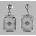 Back view of Art Deco Camphor Glass Sapphire Diamond Filigree Earrings showing 925 sterling silver hallmark and French wire hooks