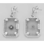 Back view of Art Deco Sunray Camphor Glass Genuine Diamond Filigree Earrings showing 925 sterling silver hallmark and French wire hooks