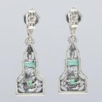Back view of Art Deco Style Genuine Emerald / White Topaz Filigree Earrings showing 925 sterling silver hallmark and French wire hooks