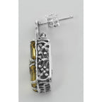 Back view of Art Deco Style Citrine w/ Diamond Art Deco Earrings showing 925 sterling silver hallmark and French wire hooks