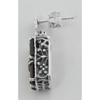 Back view of Art Deco Style Garnet and Diamond Earrings showing 925 sterling silver hallmark and French wire hooks