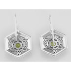 Back view of Art Deco Style Peridot Filigree Earrings showing 925 sterling silver hallmark and French wire hooks