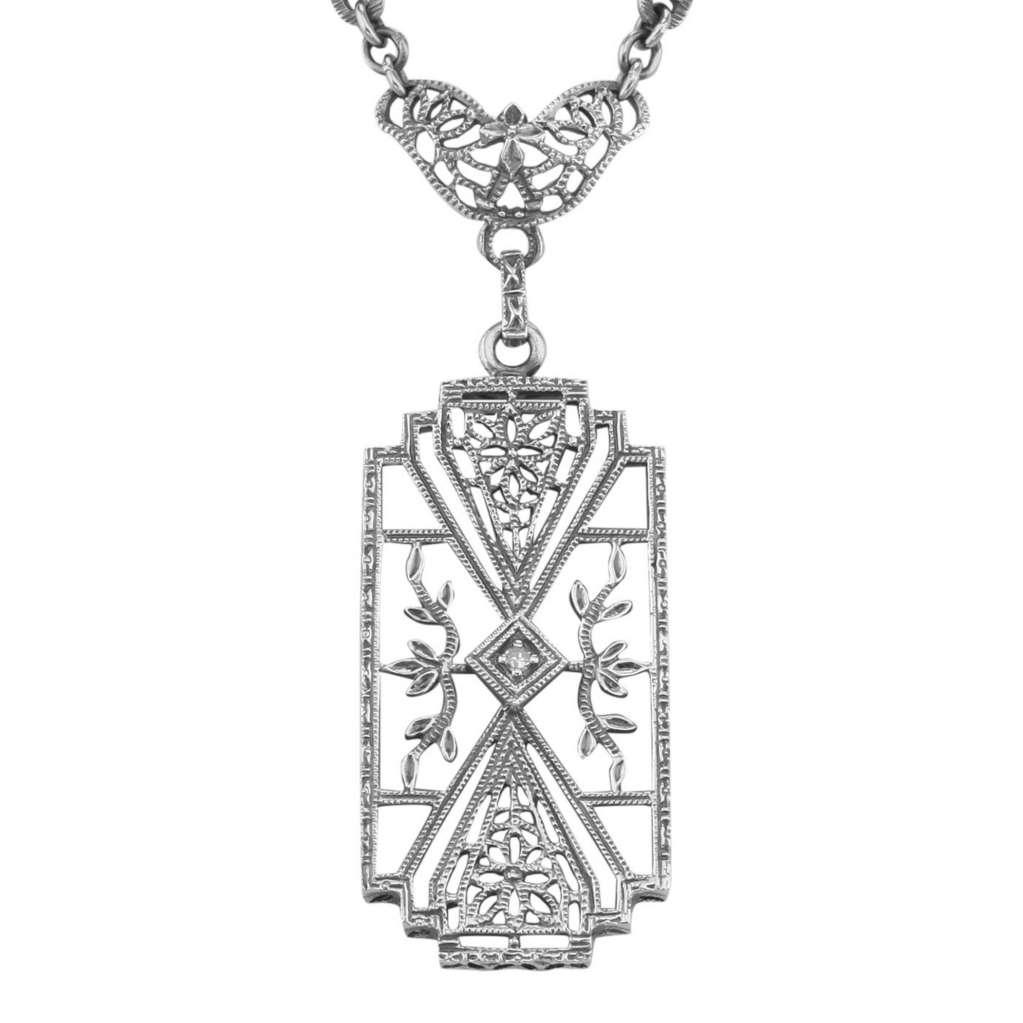 Art Deco style, Diamond, Camphor Glass, sterling silver necklaces, front view