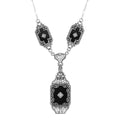 Victorian style, Diamond, Black Onyx, sterling silver necklaces, front view