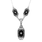 Victorian style, Diamond, Black Onyx, sterling silver necklaces, front view