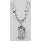 Back view of Victorian Style White Topaz Filigree Necklace with 18 Inch Chain Sterling Silver showing 925 sterling silver hal