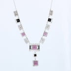 Back view of Art Deco Style Amethyst and Onyx Necklace showing 925 sterling silver hallmark and spring ring clasp
