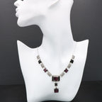 Detail view of Art Deco Style Amethyst and Onyx Necklace highlighting Amethyst, Onyx