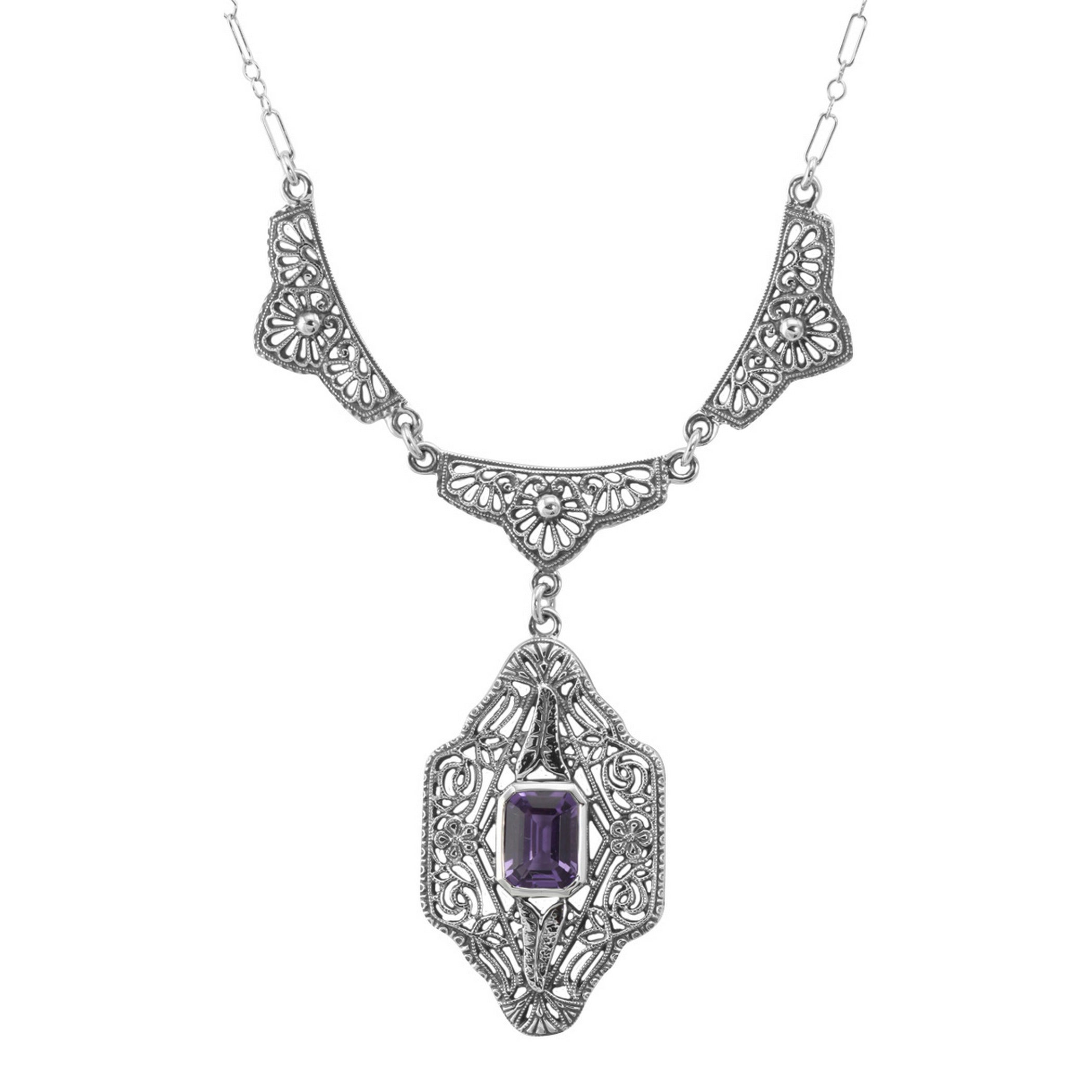 Victorian style, Amethyst, sterling silver necklaces, front view