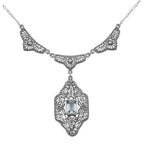Victorian style, Blue Topaz, sterling silver necklaces, front view