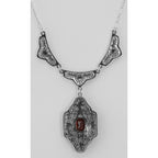 Back view of Classic Victorian Style Garnet Filigree Necklace w/ 19 Chain Sterling Silver showing 925 sterling silver hallmar