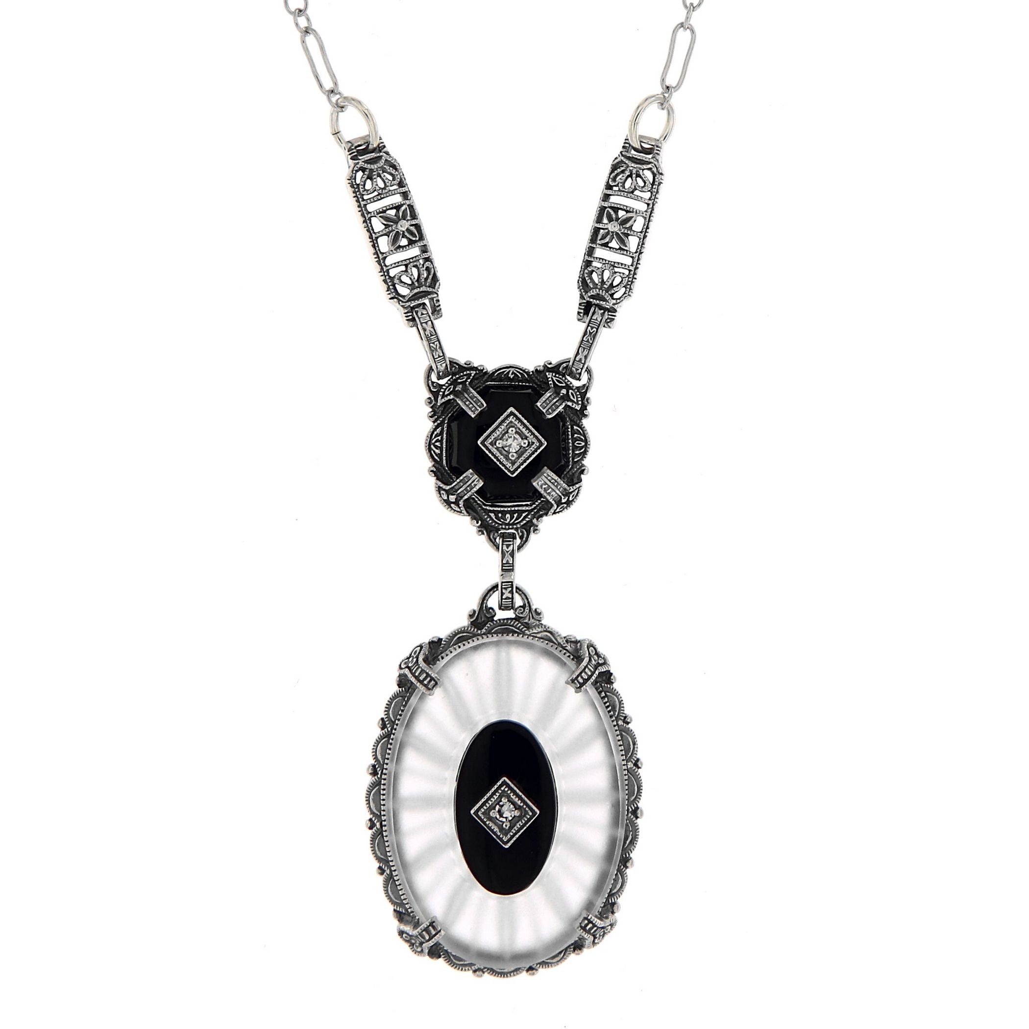 Diamond, Crystal, sterling silver necklaces, front view