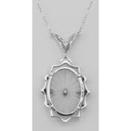 Back view of Sunray Crystal / Camphor Glass Diamond Necklace showing 925 sterling silver hallmark and spring ring clasp