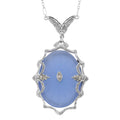 Sapphire, Diamond, sterling silver necklaces, front view
