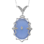 Sapphire, Diamond, sterling silver necklaces, front view
