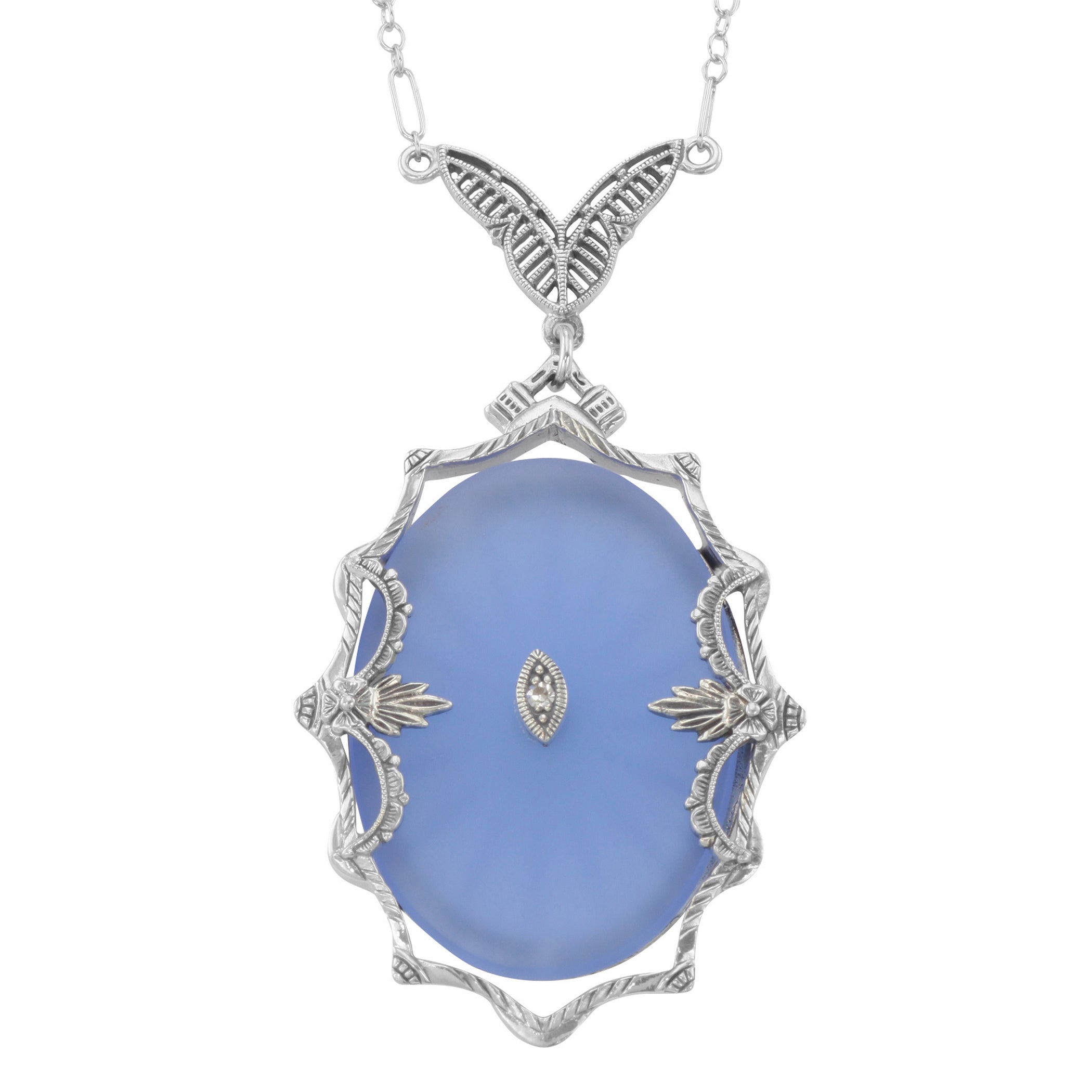 Sapphire, Diamond, sterling silver necklaces, front view