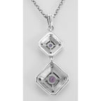 Back view of Art Deco Style Genuine Amethyst and Filigree Necklace showing 925 sterling silver hallmark and spring ring clasp