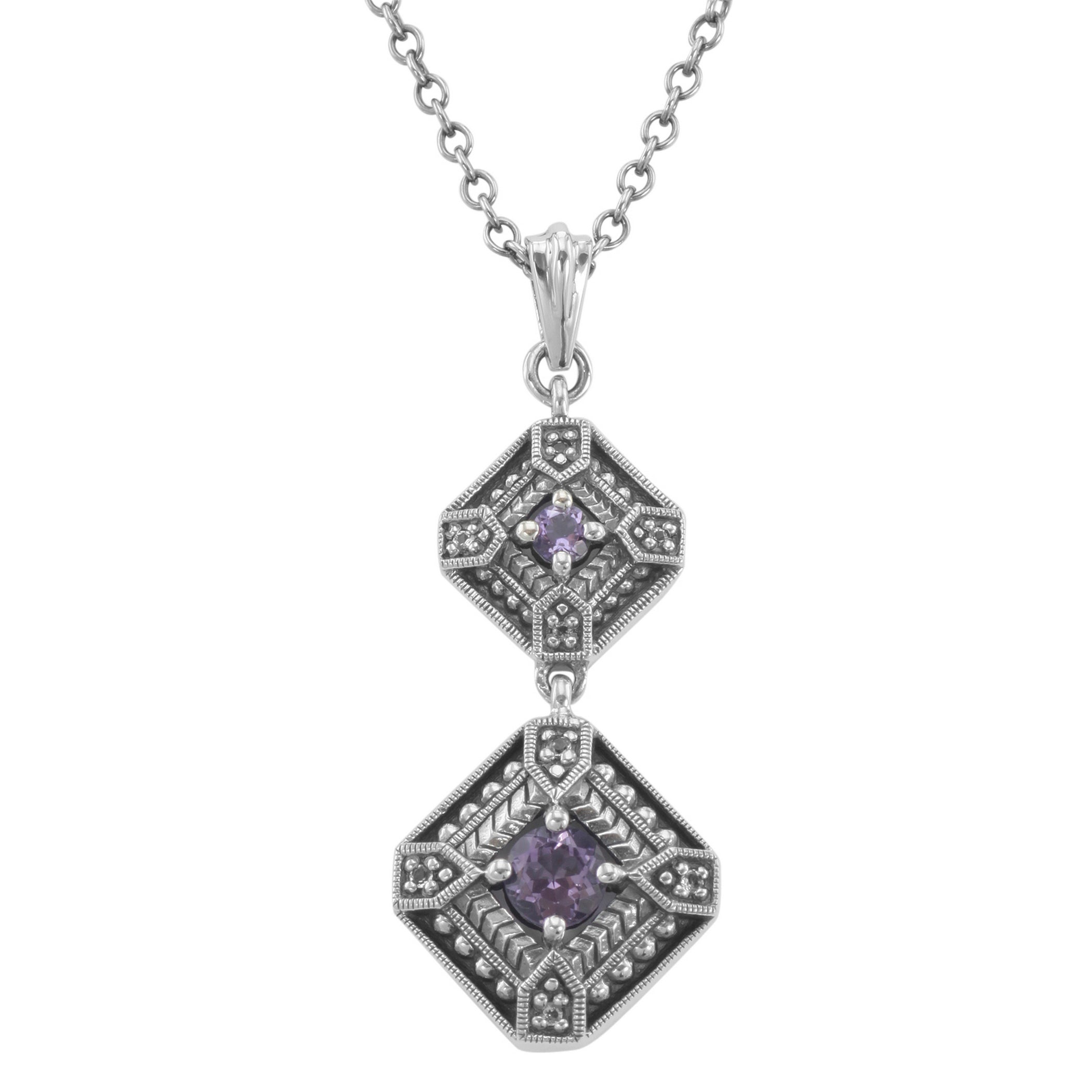 Art Deco style, Amethyst, sterling silver necklaces, front view