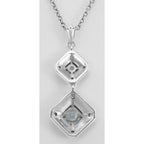Back view of Art Deco Style Genuine Blue Topaz and Filigree Necklace showing 925 sterling silver hallmark and spring ring cla