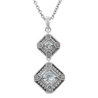 Art Deco style, Blue Topaz, sterling silver necklaces, front view