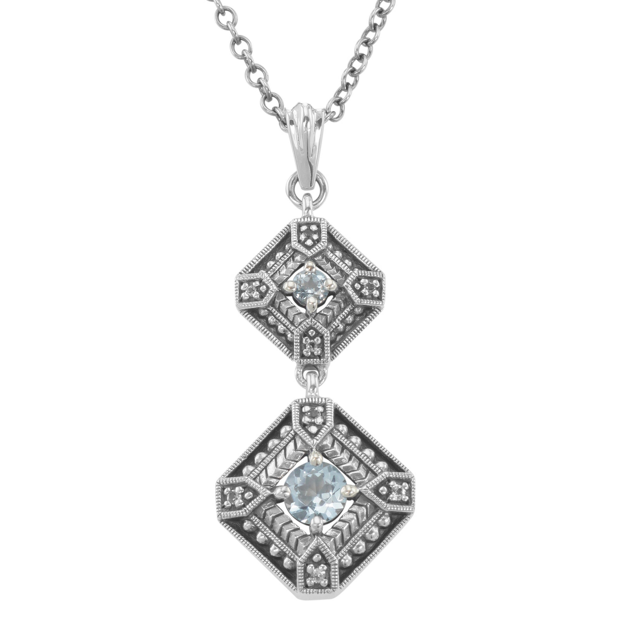 Art Deco style, Blue Topaz, sterling silver necklaces, front view