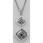 Back view of Art Deco Style Genuine Red Garnet and Filigree Necklace showing 925 sterling silver hallmark and spring ring cla