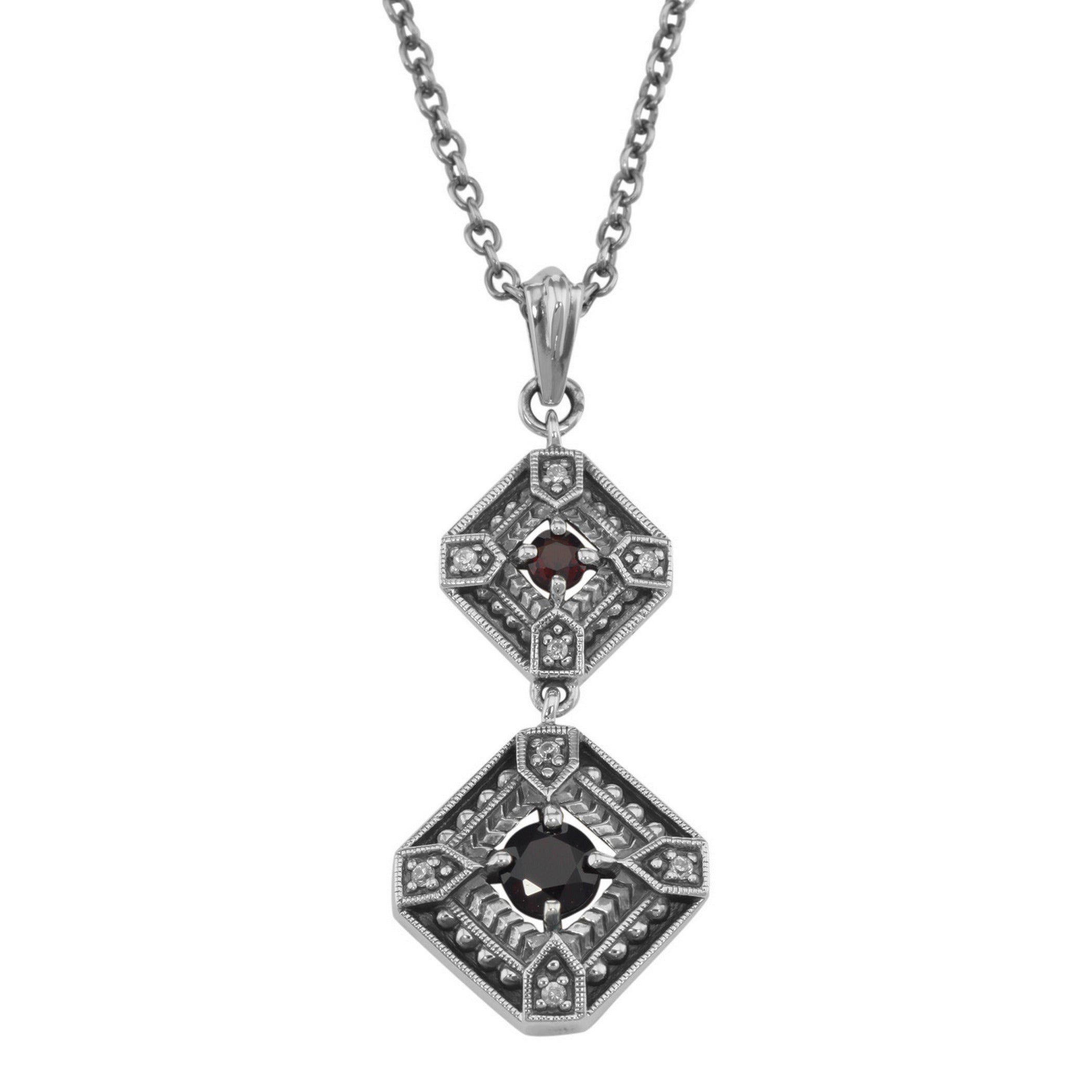 Art Deco style, Garnet, sterling silver necklaces, front view