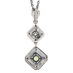 Back view of Art Deco Style Genuine Peridot and Filigree Necklace showing 925 sterling silver hallmark and spring ring clasp