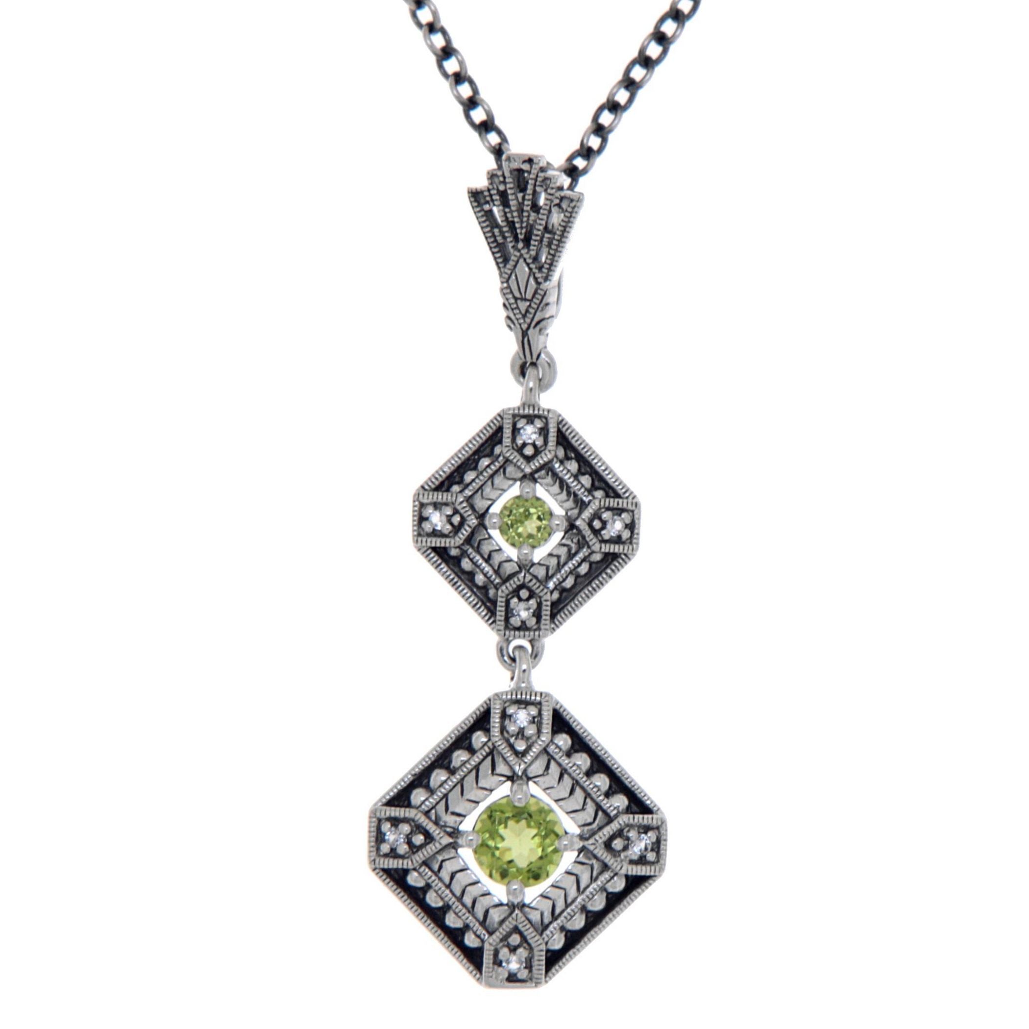 Art Deco style, Peridot, sterling silver necklaces, front view