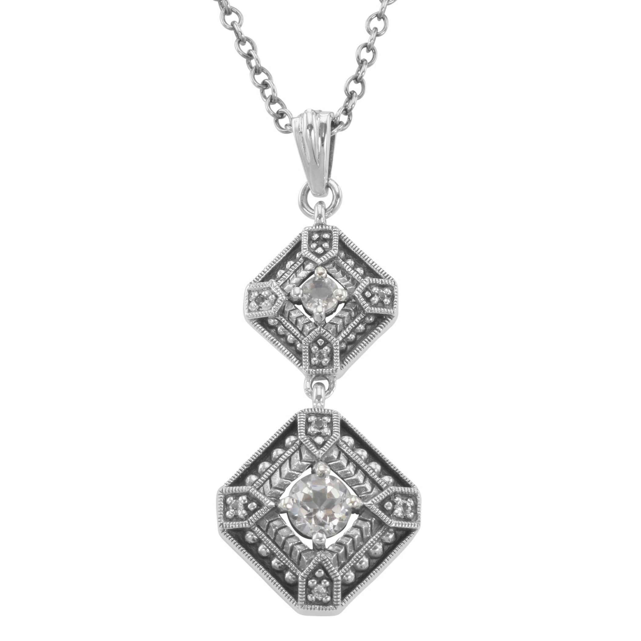 Art Deco style, White Topaz, sterling silver necklaces, front view
