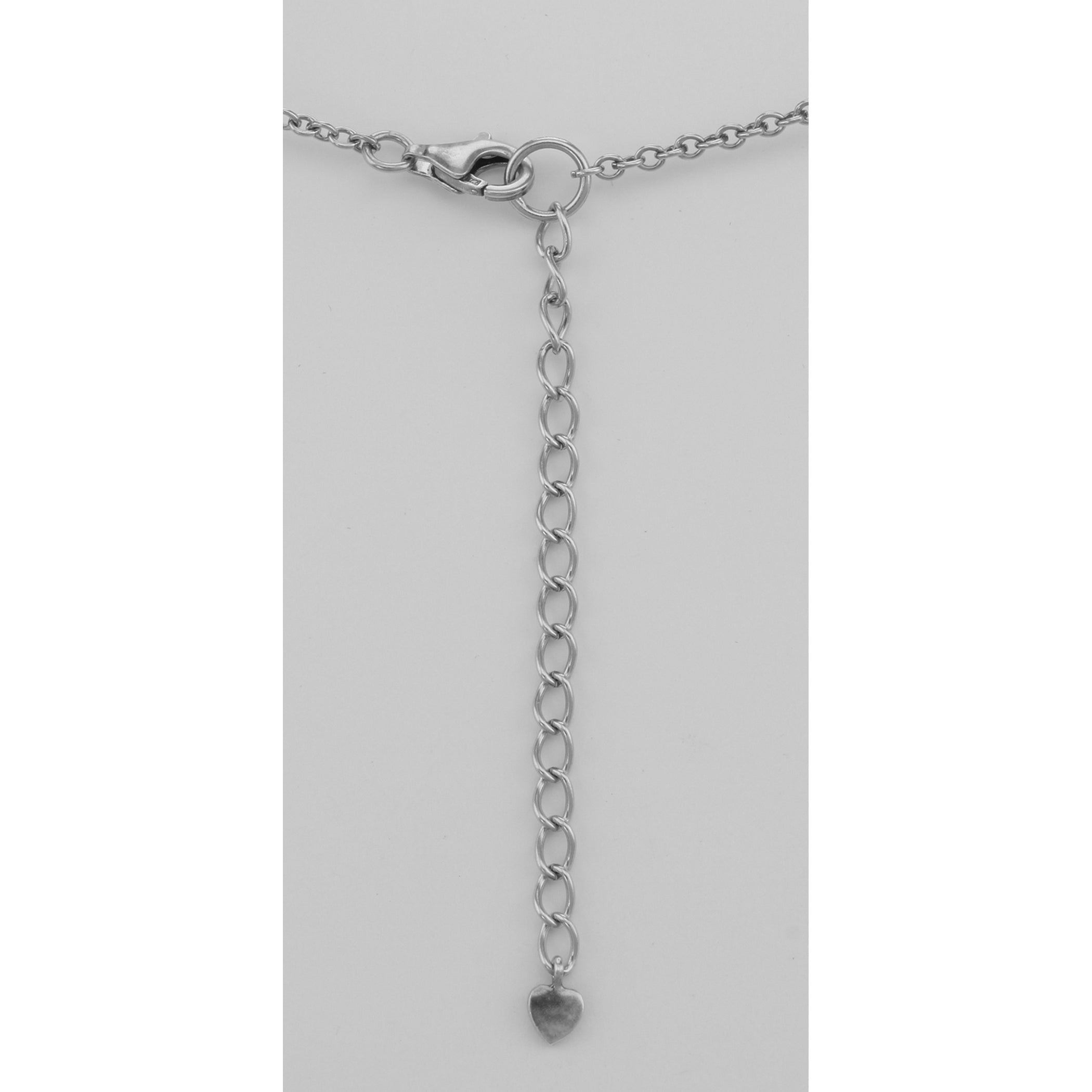 Back view of Filigree Amethyst Pendant w/ Adjustable Chain showing 925 sterling silver hallmark and spring ring clasp