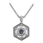 Filigree, Amethyst, sterling silver pendants, front view