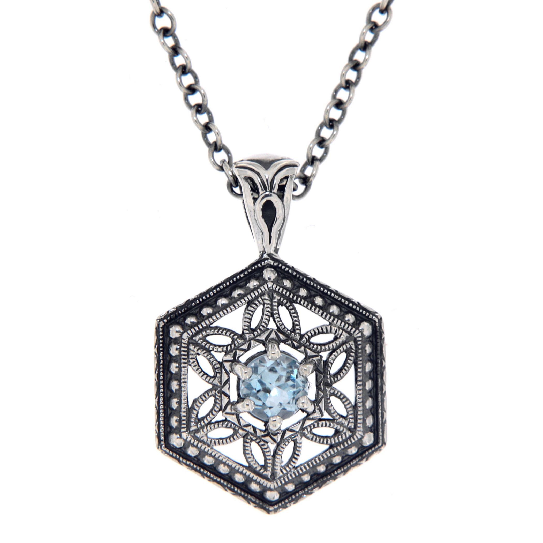 Art Deco style, Blue Topaz, sterling silver pendants, front view
